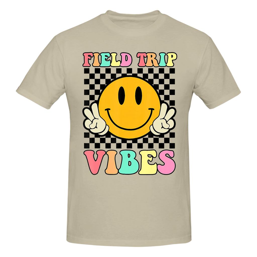 1 Piece Field Trip Vibes Face Retro Groovy Novelty 100 Cotton Tshirt Field Day 2026 Tops Tees For Unisex