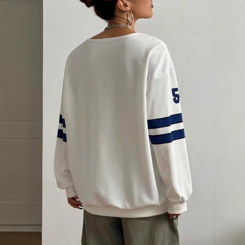 Dam Ny Amerikansk Retro V-ringad Lös Sportstil Sweatshirt