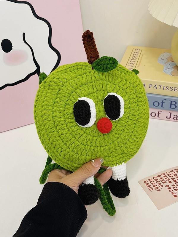 Apple Knitted Mini Crossbody Bag With Drawstring Closure For Kids And Teens