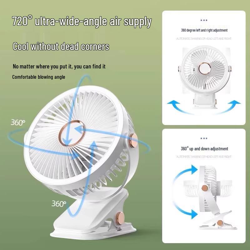 Compact Clip-On USB Rechargeable Fan: Quiet and Portable for Office, Dorm, Stroller, or Bed Use