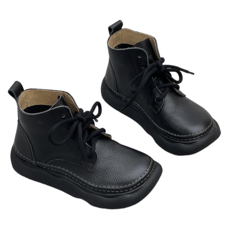 New Retro Short Boots, Cotton and Linen Wide-toe Lace-up Women's Boots and Shoes