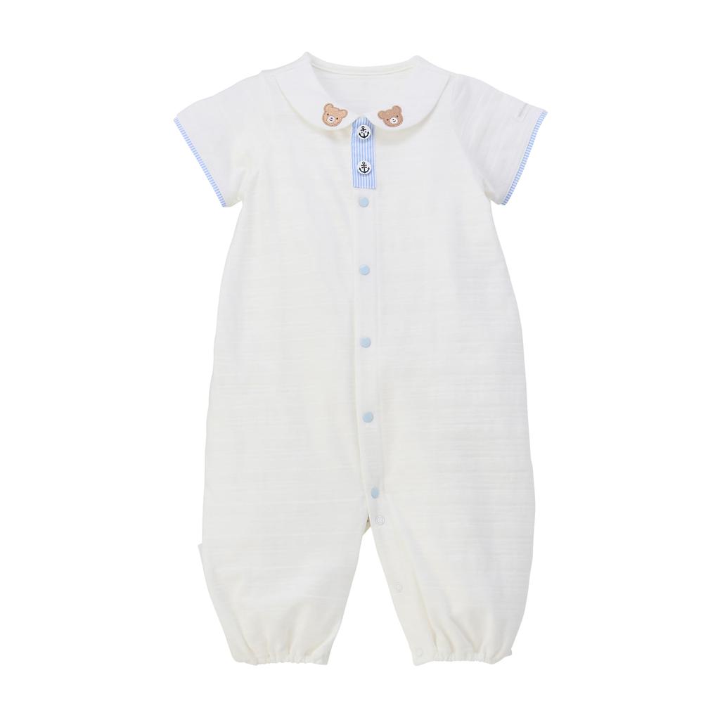Short Sleeve Mini Coverall Made in Preparing for Baby White [Miki House] Two-Way Romper, Plain, Bear, Japan, Boys, Girls, Newborns, Birth, Baby,