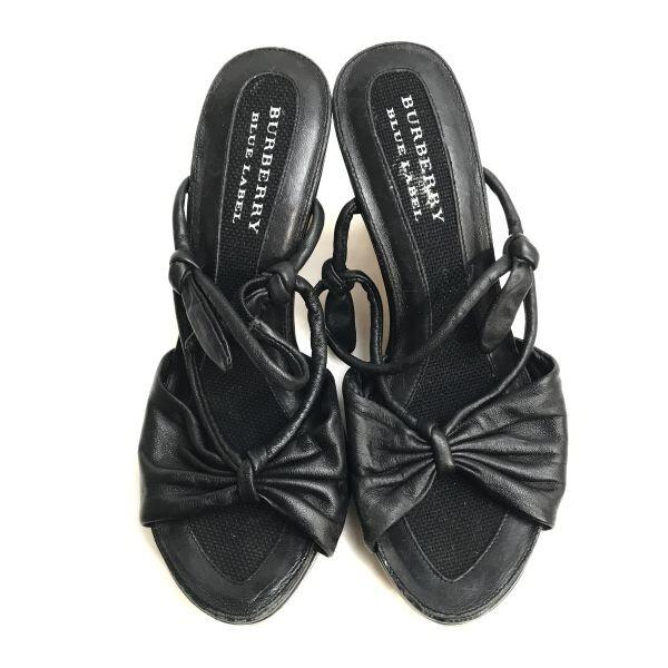 Burberry Blue Label Wedge Sandals [23.0/Black] Ribbon Pumps High Heels