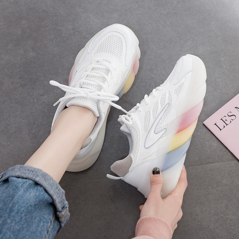 Popcornsohle Dad-Schuhe Damen 2021 Sommer neue dicksohlige kleine weiße Schuhe Mesh atmungsaktive erhöhende Sneaker B08