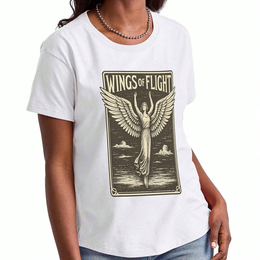 Wings Of Flight Ladies Cotton T Shirt, Premium Cotton Quality Print,Durable, Casual And Fashionable. Angel With Wings Graphic Tee, Express Your Inner