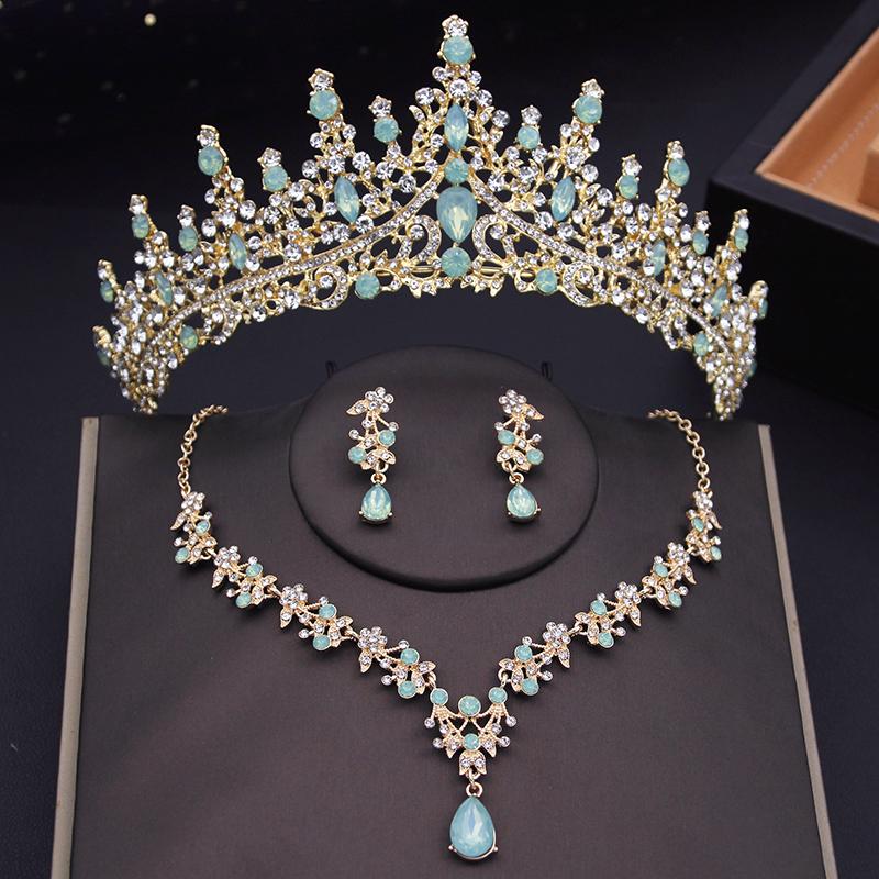 Women Wedding Crown Jewelry Sets Bridal Tiaras Necklace Earrings set Princess Girls Party Prom Bride Jewelry Set Aecessories