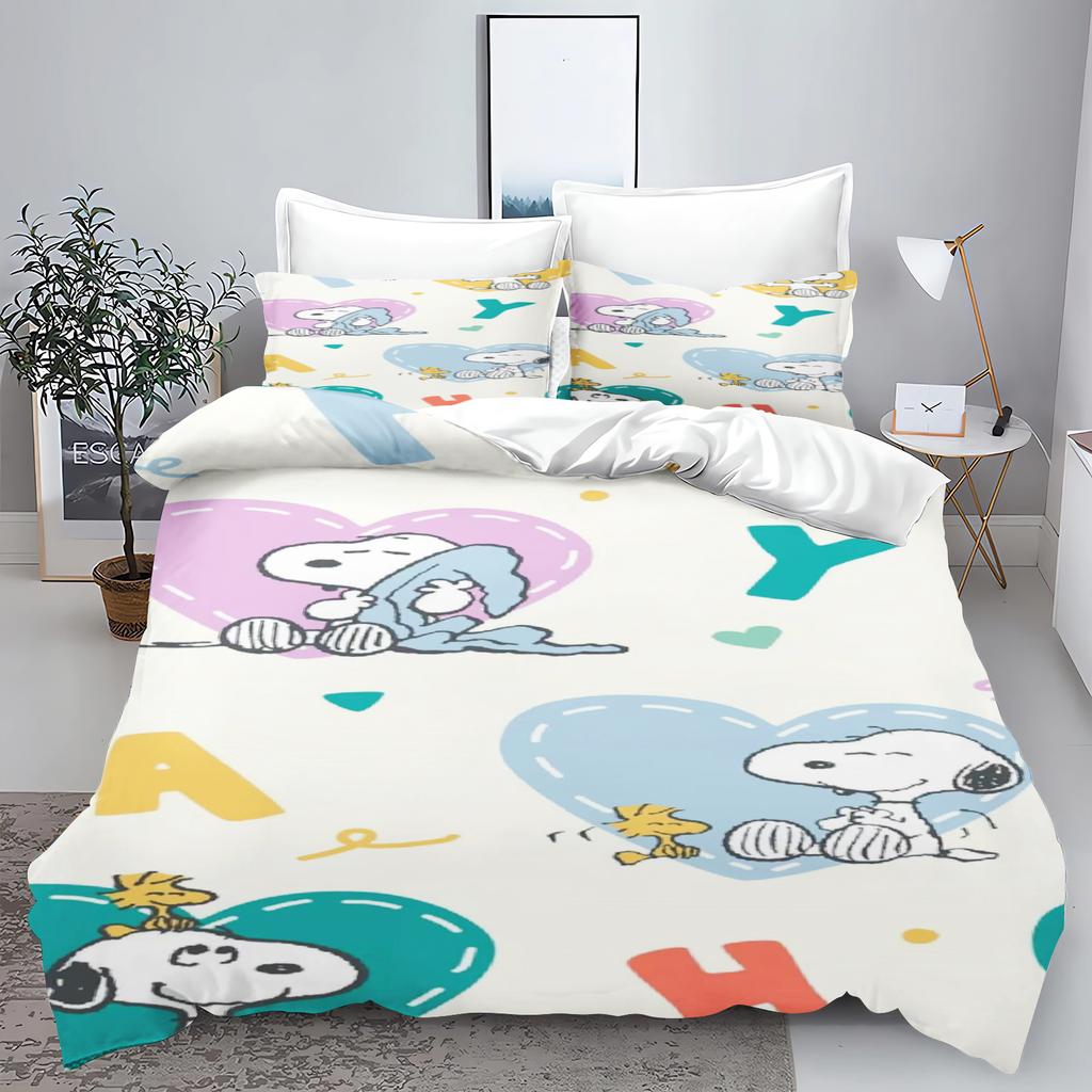Snoopy 3-Piece 1 Quilt Cover Set 3D Children'S Home Decor Bedding Set Cotton Covers 100% Polyester