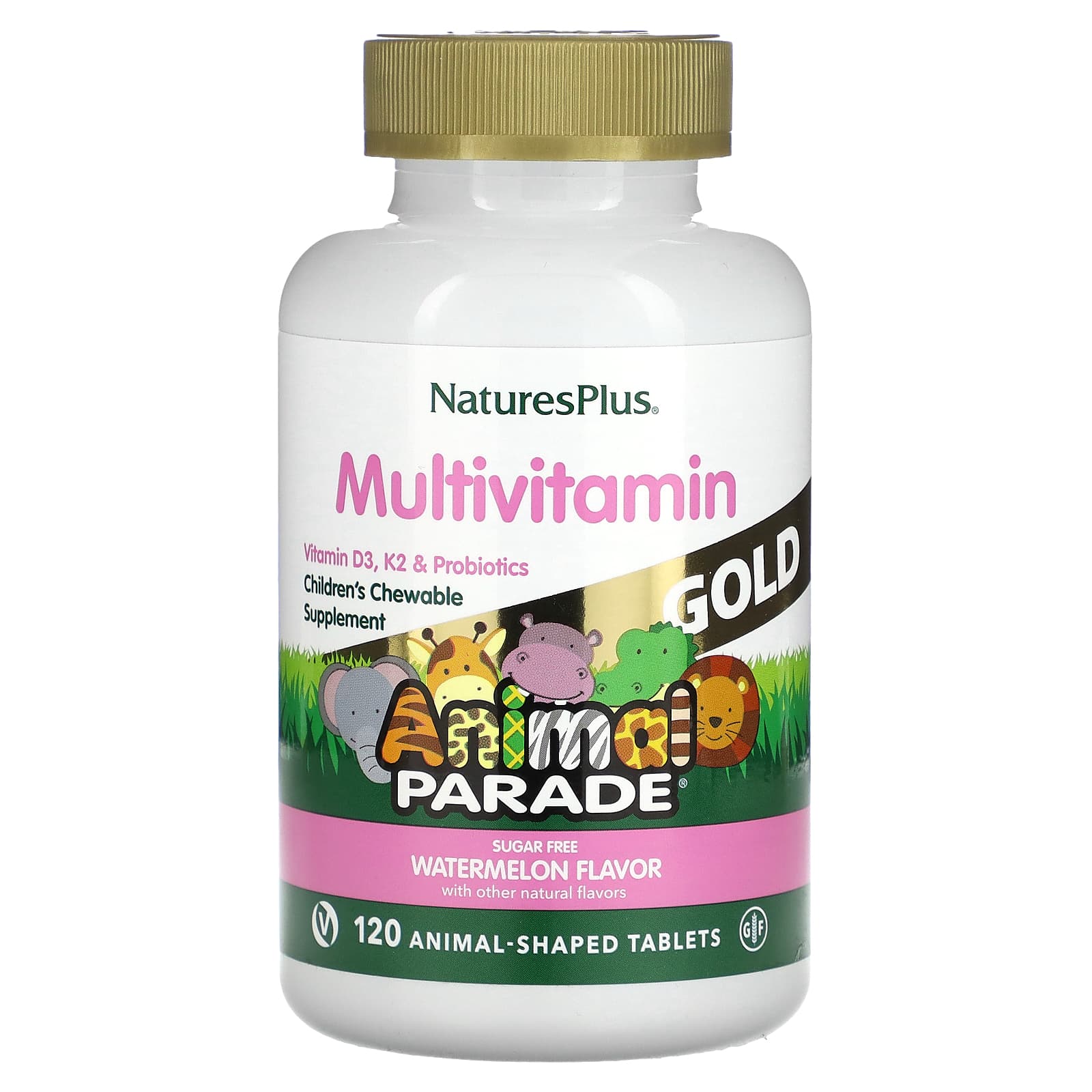 

NaturesPlus Animal Parade Gold, Children s Chewable Multivitamin, Watermelon, 120 Tablets