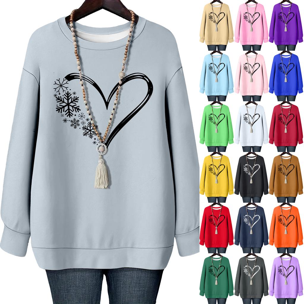 Ladies' Christmas Printed Round Neck Long Sleeved T-shirt Sweatshirt Top