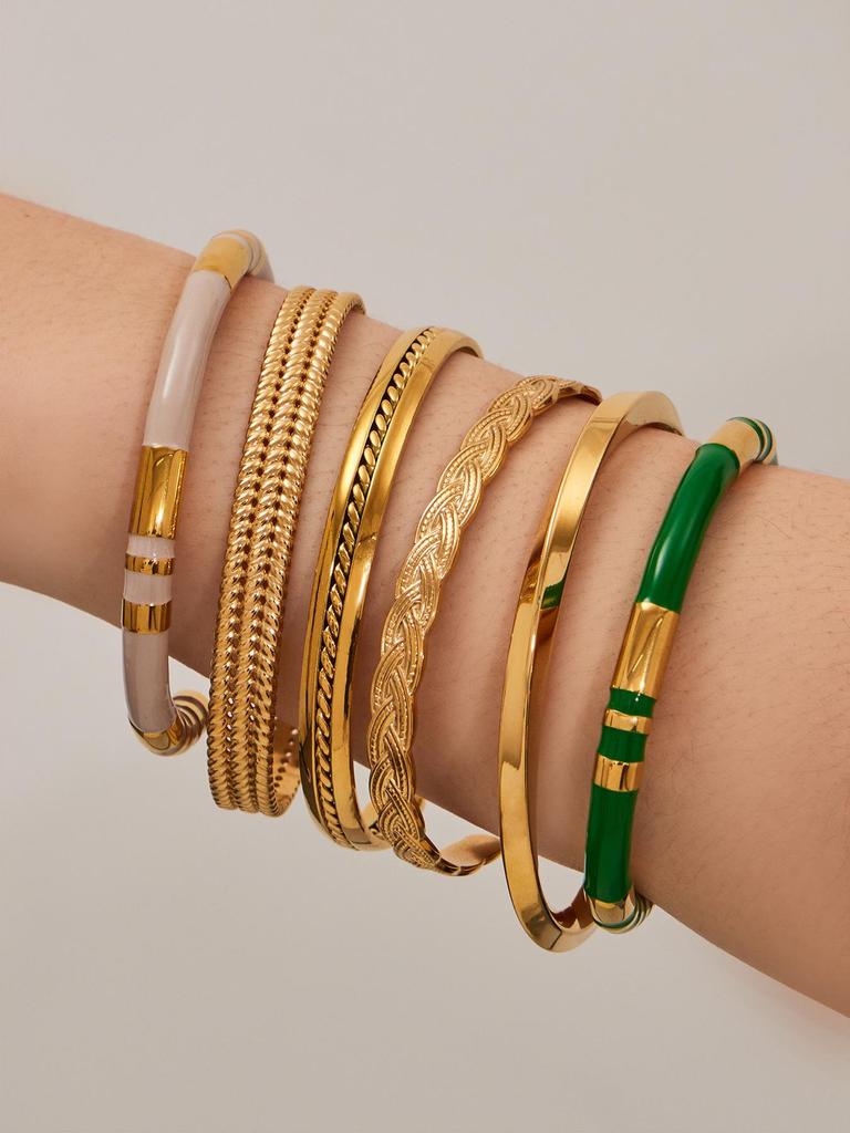 Stylish Stainless Steel Bracelet with Enamel Design and Zirconium Accent