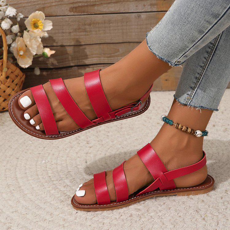 Plus Size Buckle Flat Toe-Baring Sandals for Women