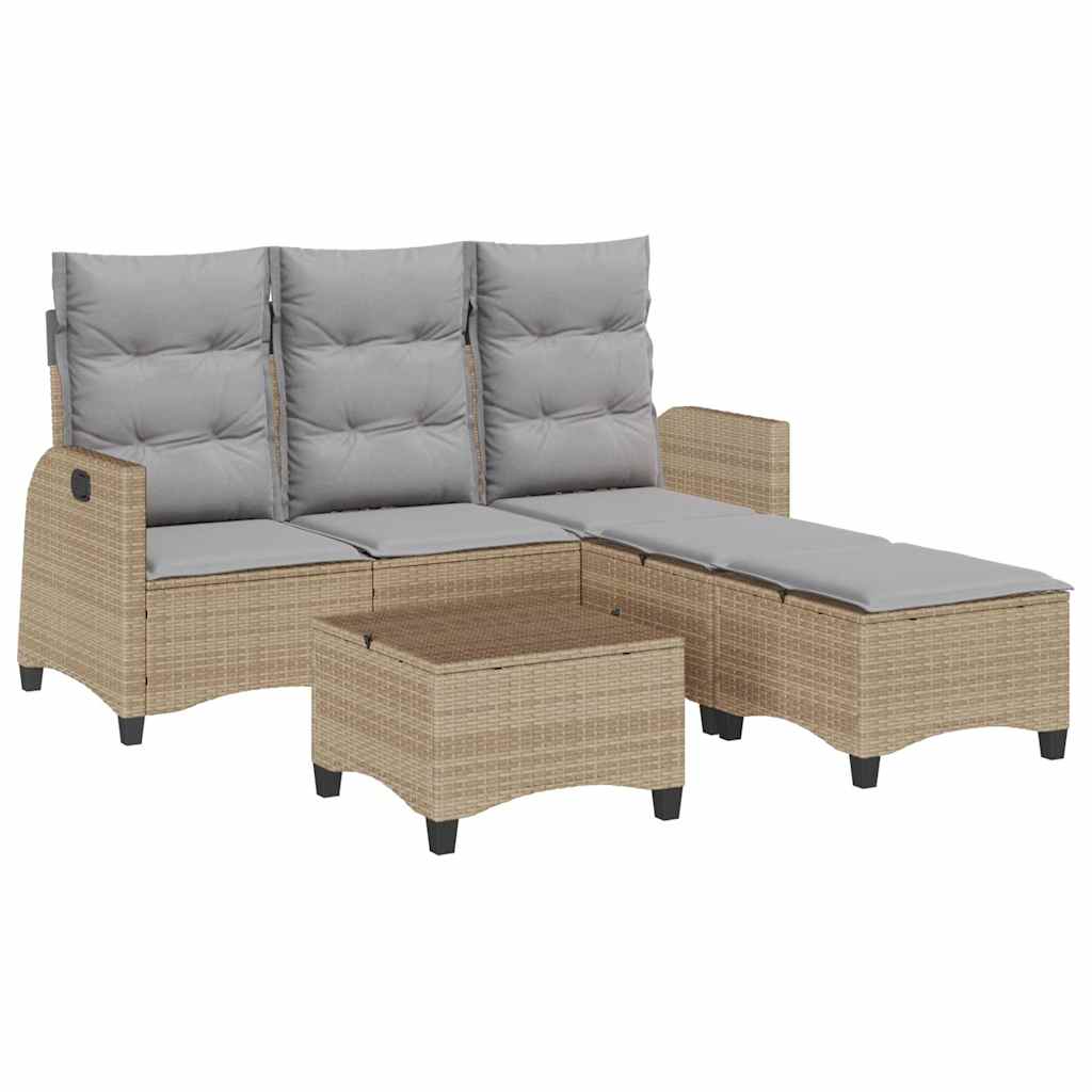 3 Piece Garden Sofa Set with Cushions L Shaped Beige Poly Rattan