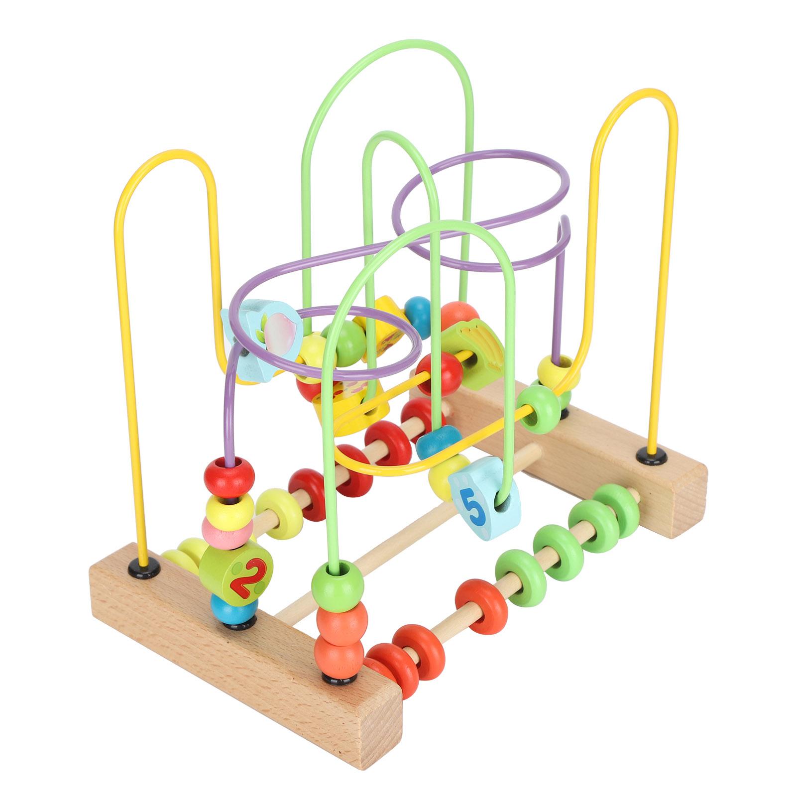 

Wooden Bead Maze Activity Cube Fruits Slide Abacus Toddler Roller Coaster Educational Toy L