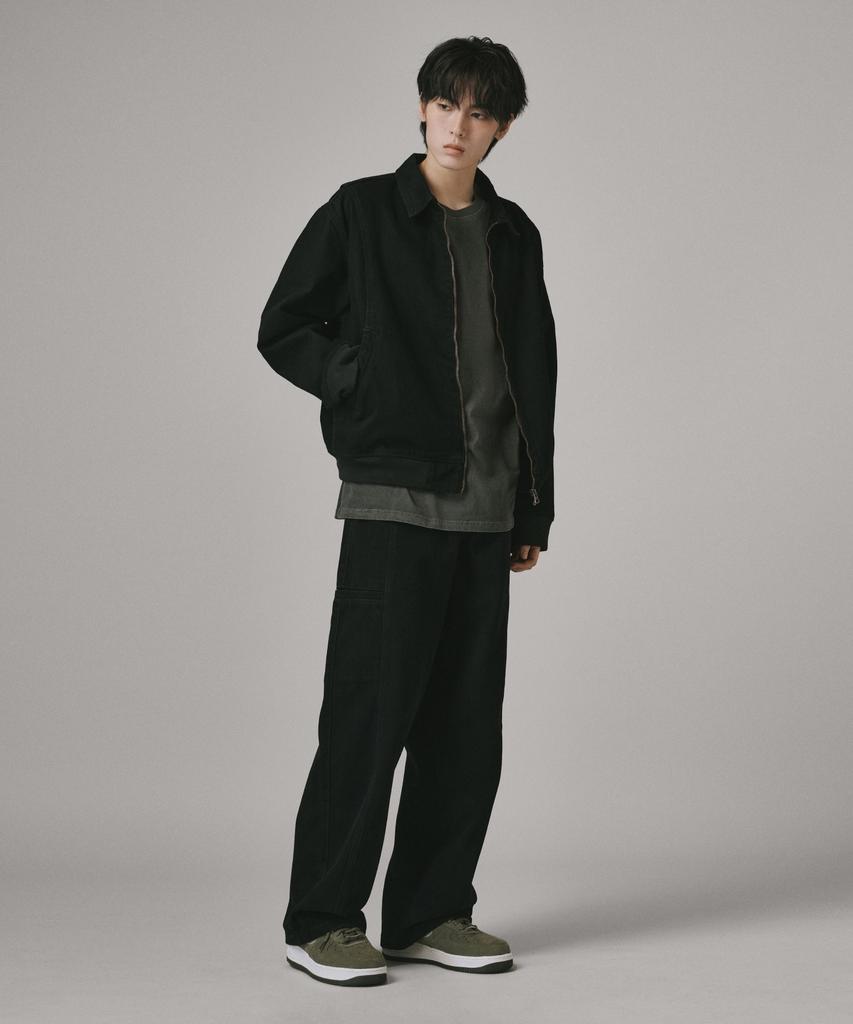 Beodeonteu Garment Dyed Cut-Out Pocket Wide Twill Pants [Black]