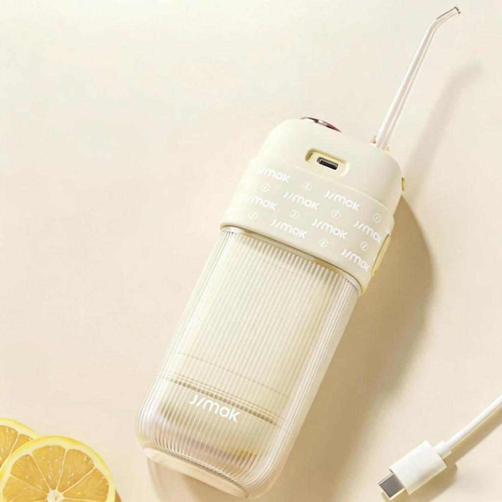 JIMOK Electric Oral Irrigator with 5 Nozzles, Portable Home Use Prevents Tartar Teeth Cleaning Rinse Device White