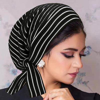New Stripe Muslim Turban Hat Abaya Hijabs For Woman Islamic Tie Abayas Jersey Turbans Instant Head Wrap Caps