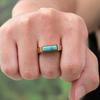 Fashion Natural Stone Signet Ring for Men Women, Gold Plated Stainless Steel Punk Ring, Unisex Finger Jewelry Gift for Him