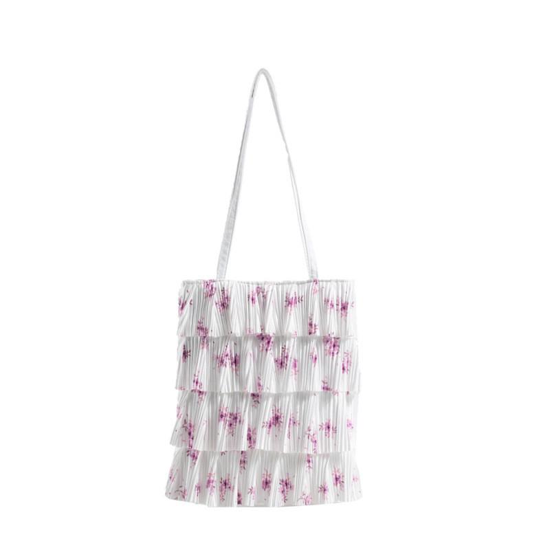 Polyester Wrinkled Tote Bag With Floral Embellishments For Daily Casual Wear