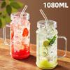 1080ml Große Kapazität Strohhalmbecher Glasbecher mit Deckel - Eiskaffeebecher, Wiederverwendbarer Trinkbecher für Kaffee, Tee, Eiskaffee Americano