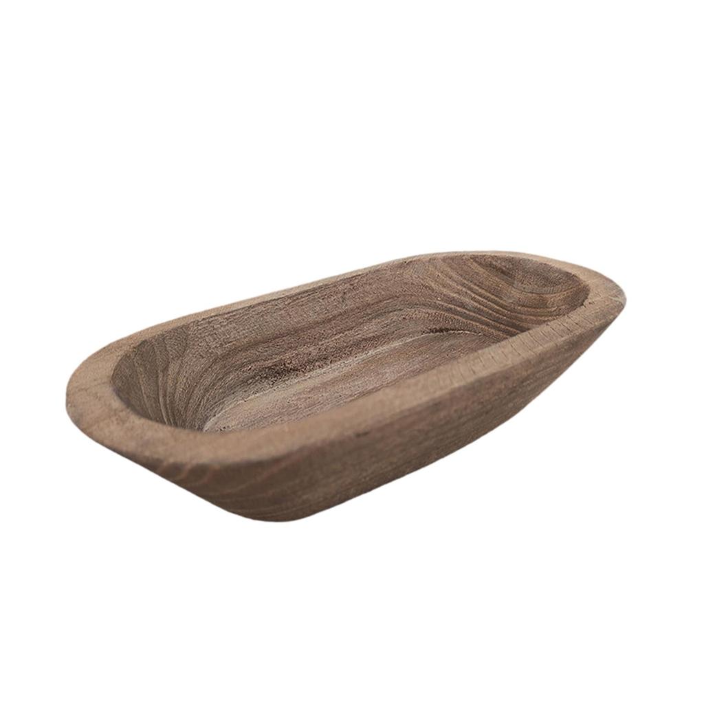 Decorative Wooden Storage Tray Hand Carved Bowl for Candle Tabletop Display for Kitchen or Living Room