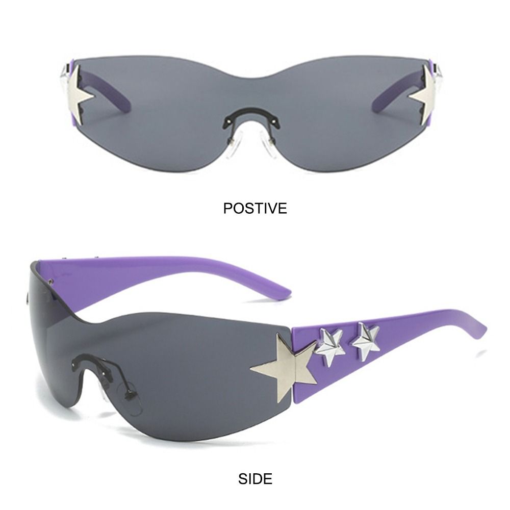 Aesthetic Y2K Sunglasses Rimless Shades Fashion Star Wrap Around Sun Glasses  for Women