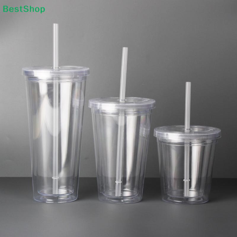 Double-Wall Acrylic Tumbler with Straw and Lid - Reusable Clear Plastic Cups for Iced Coffee, Smoothies and Water
