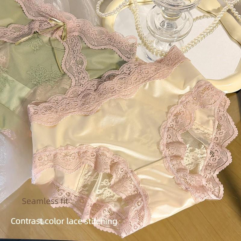 Lady Summer Sexy Pure Desire Sweet Lace Clash Color Stitching Mesh Gauze Comfortable Briefs