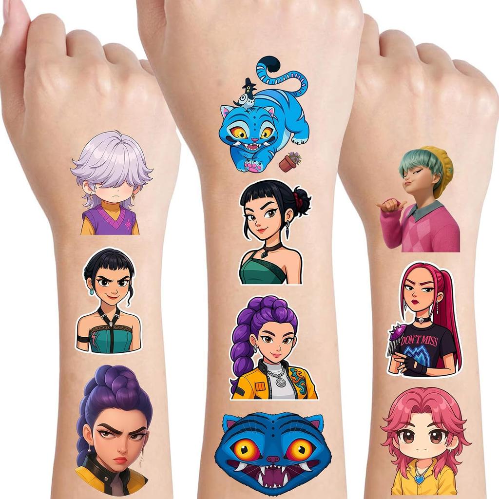 Demon Hunters Birthday Decorations, 34Pcs Temporary Tattoos Party Gifts, Removable Tattoo Stickers for Goody Bag Treat Bag Stuff for Kpop Theme Party