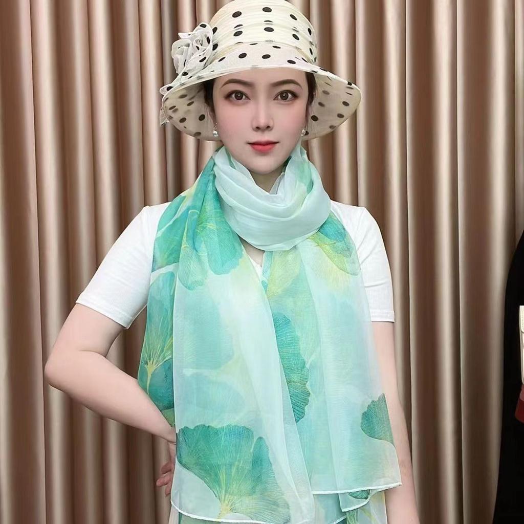 Silk Scarf Folral Women Summer Hijab Luxury Print Sunscreen Shawl Wraps Bandana Ladies Head Scarves Large Foulard Echarpe