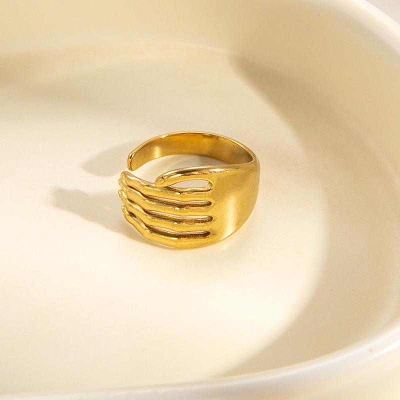 European-American Geometric Gold-Plated Stainless Steel Open Ring for Women