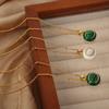 Meier Palace Style Retrostylish Titanium Steel Gold-plated Colored Glaze White Shell Malachite Pendant Necklace