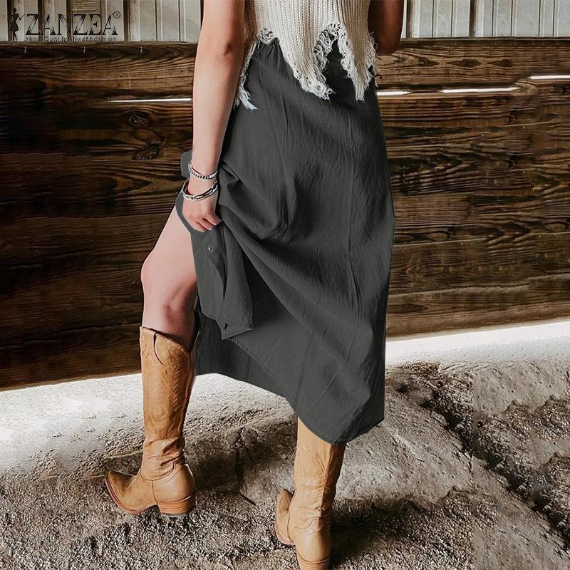 ZANZEA Γυναικείες casual ελαστικές στη μέση φαρδιά καλοκαιρινές φούστες