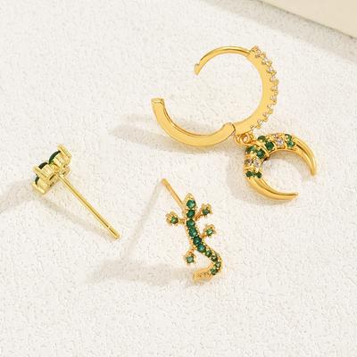 Ins Mode personalisiertes Ohrring-Set Zirkon Halbmond Gecko Nischen-Design Steckerohrringe vielseitig Internet-Berühmtheit Ohrknorpel-Clip