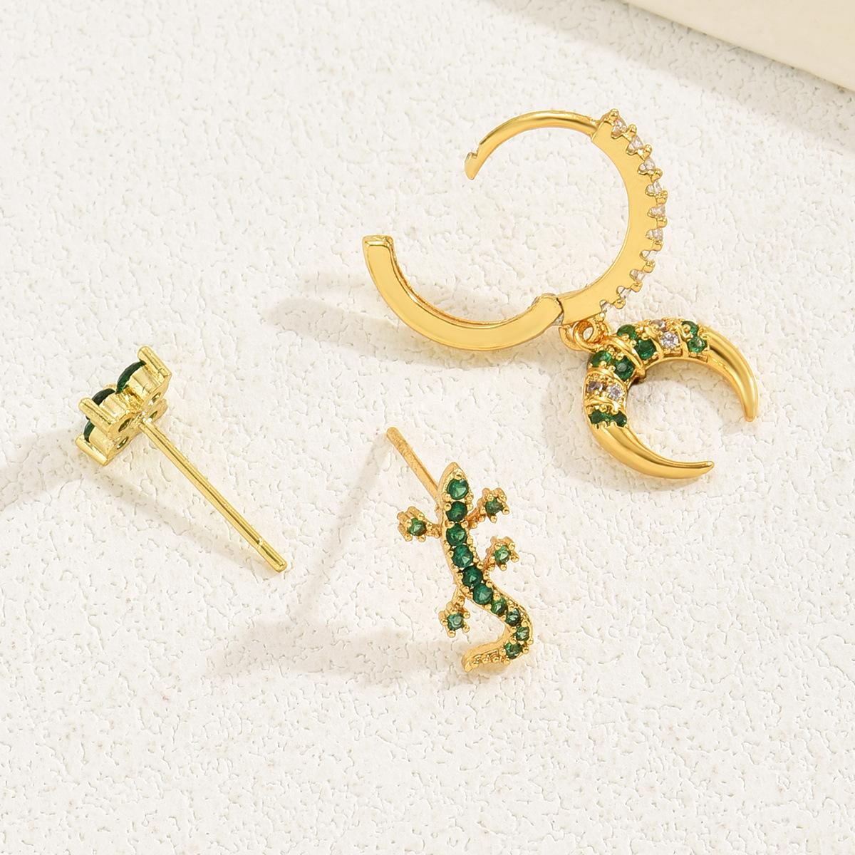 

инс мода персонализированный набор серег циркон полумесяц геккон нишевый дизайн серьги-гвоздики универсальный клип для козелка уха интернет-знаменитость 14k