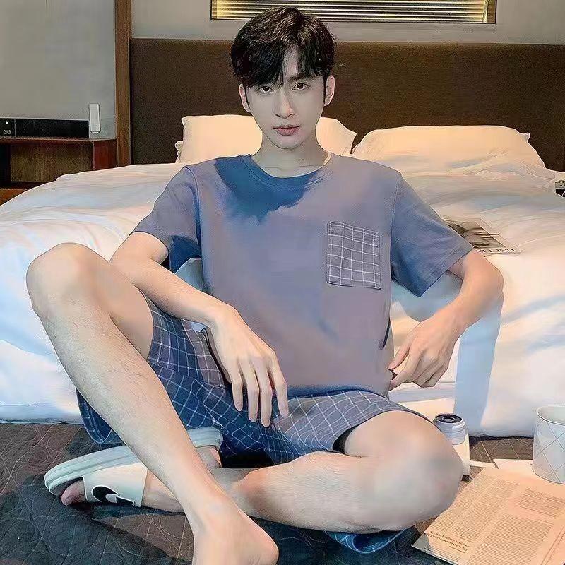 Men's Summer 2024 Loose Fit Cotton-Look Pajama Set: Short Sleeve & Shorts