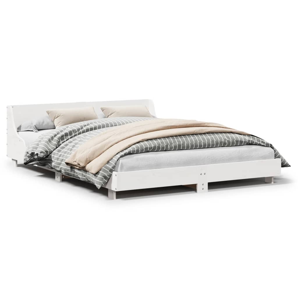 Vidaxl Bed Frame Without Mattress, White, 150X200 Cm, Solid Pine Wood