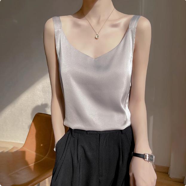 2025 Damski Biały Satynowy Top na Ramiączkach - Imitacja Jedwabiu, Piękne Plecy, Letnia Warstwa