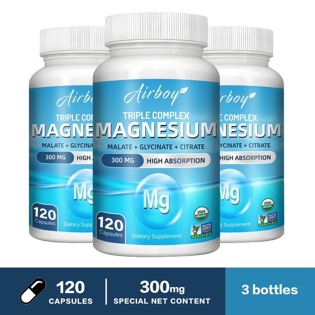 Airboy Triple Magnesium Complex 300mg Capsules 120 Count — Muscle Support, Bone Support, Daily Wellness