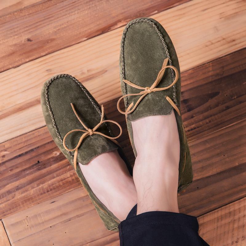 Army Green Suede Leather Penny Loafers Men Casual Shoes Man Moccasins Slip On Men's Flats Male Driving Shoes Big Size 38-47