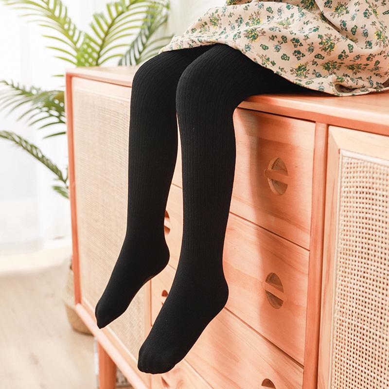 Barns Högelastiska Bomullsstrumpbyxor - Anti-Nopp 8-Trådig Dansstrumpor, Vita