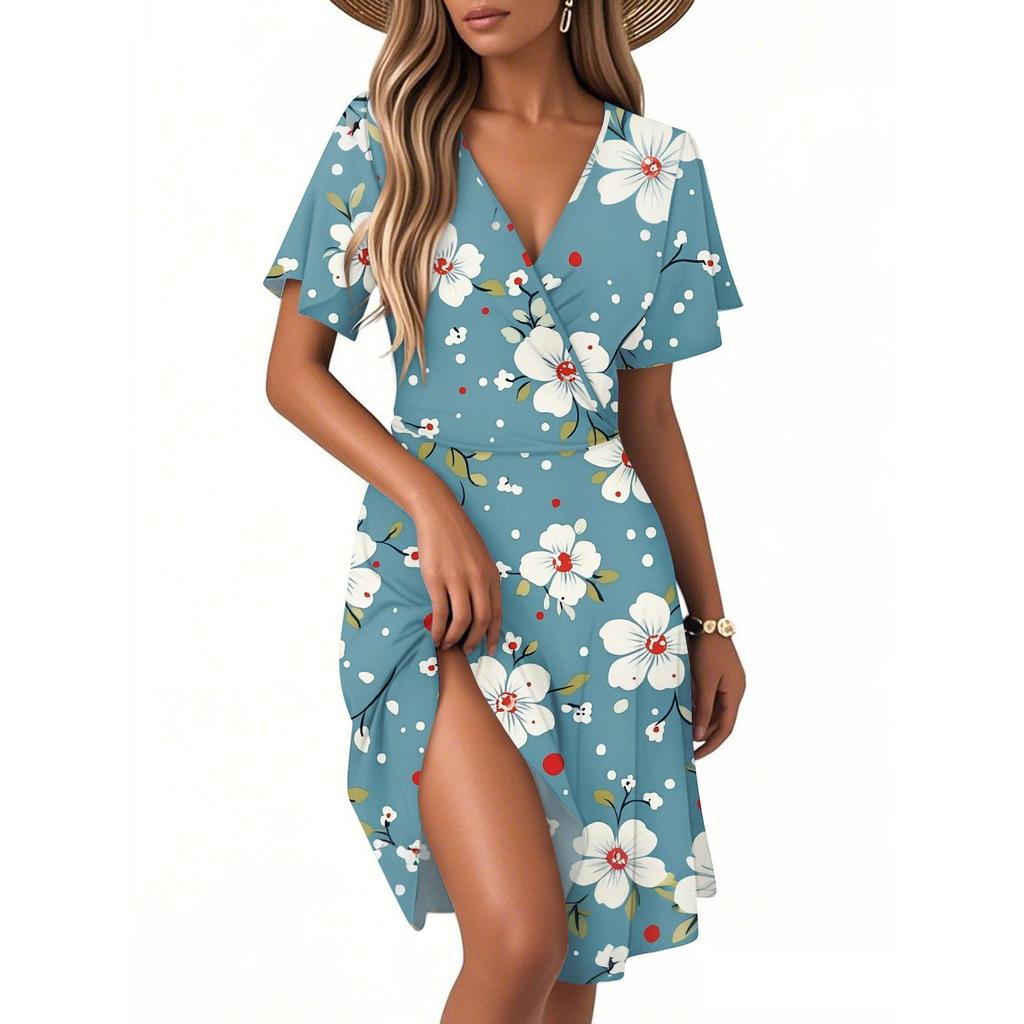 Women's Casual Fashion Dress Vintage Floral Floral Short Sleeve V-neck Dress