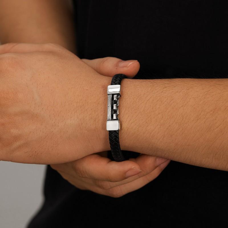 Hot Selling Leather Bracelet Men's Stainless Steel Personalized Fashion Versatile Retro Style Titanium Woven