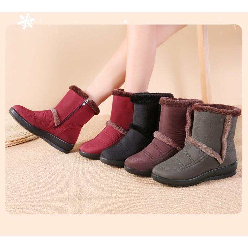 2025 Winter Shoes Women Snow Boots Waterproof Warm Plush Flat Non-slip Women Ankle Boots Brand Ladies Botas Plus Size 42 Black Red Brown