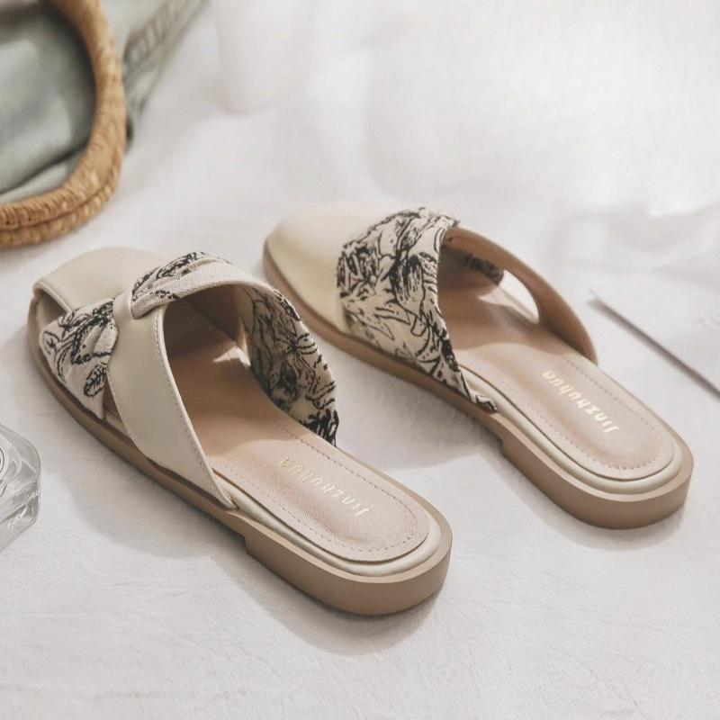 Women's summer gentle no heel lazy people a footstool flat bottom Baotou half slippers