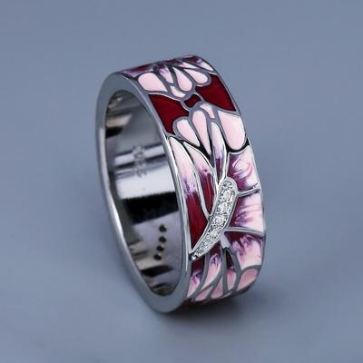 Elegant Rings for Women Pink Peach Ring Fashion Wedding Party Jewelry Classic Flower Handmade Enamel Ring Wedding Ring
