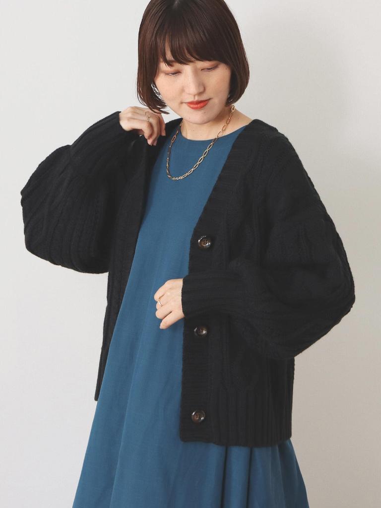 Knit Cable Short Cardigan BLACK FREE [Beams Heart] L/S Women's