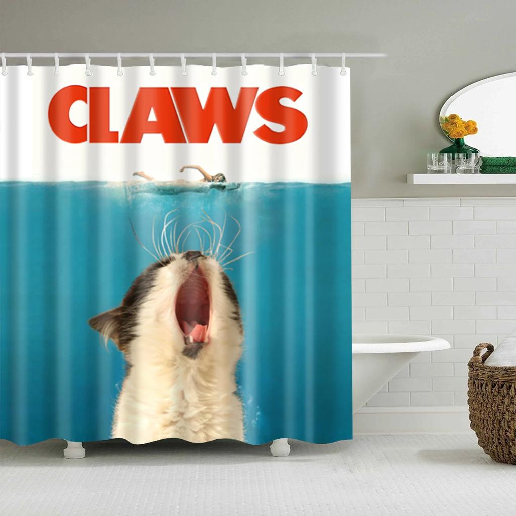 Cartoon Animals Cat Bird Giraffe Shower Curtains Bathroom Curtains Waterproof Polyester Bath Screen Curtain with 12 Hooks