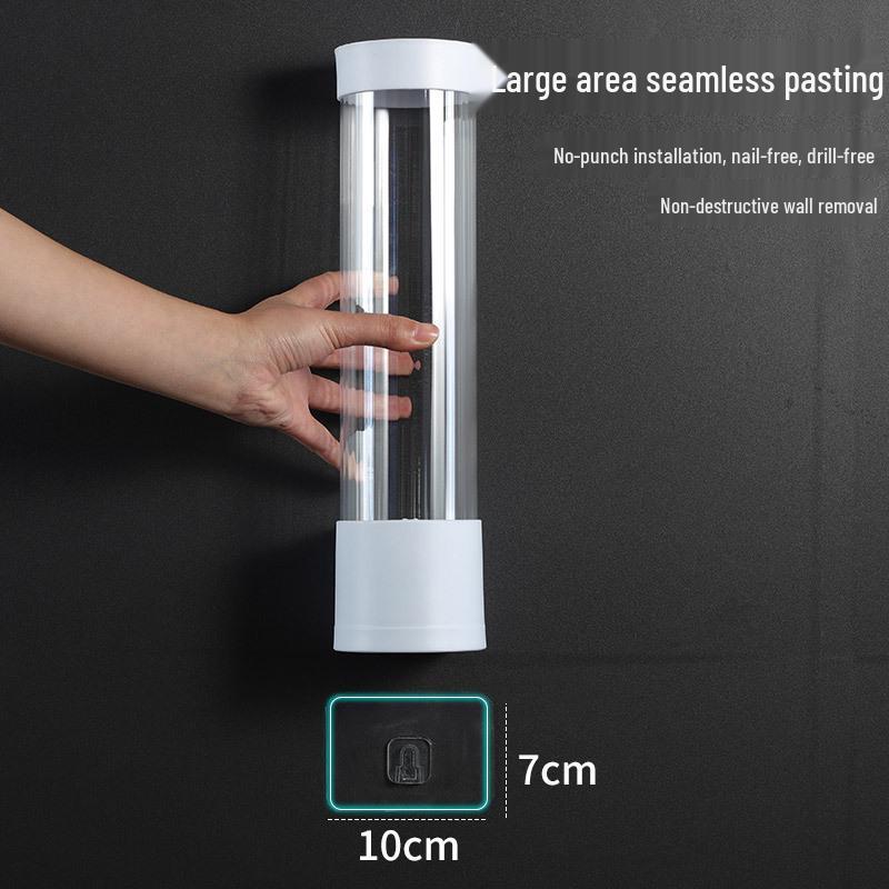 

Wall-Mounted Automatic Paper Cup Dispenser and Storage Rack Black Short (Holds ~40 Cups) + 1 Adhesive