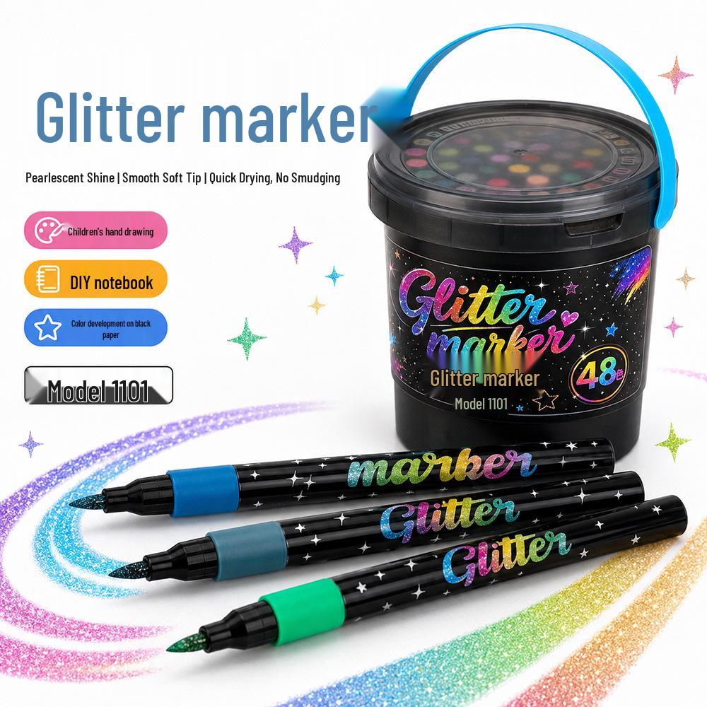 Washable Glitter Markers for Kids - Soft Tip Super Sparkle Colors for Art & School