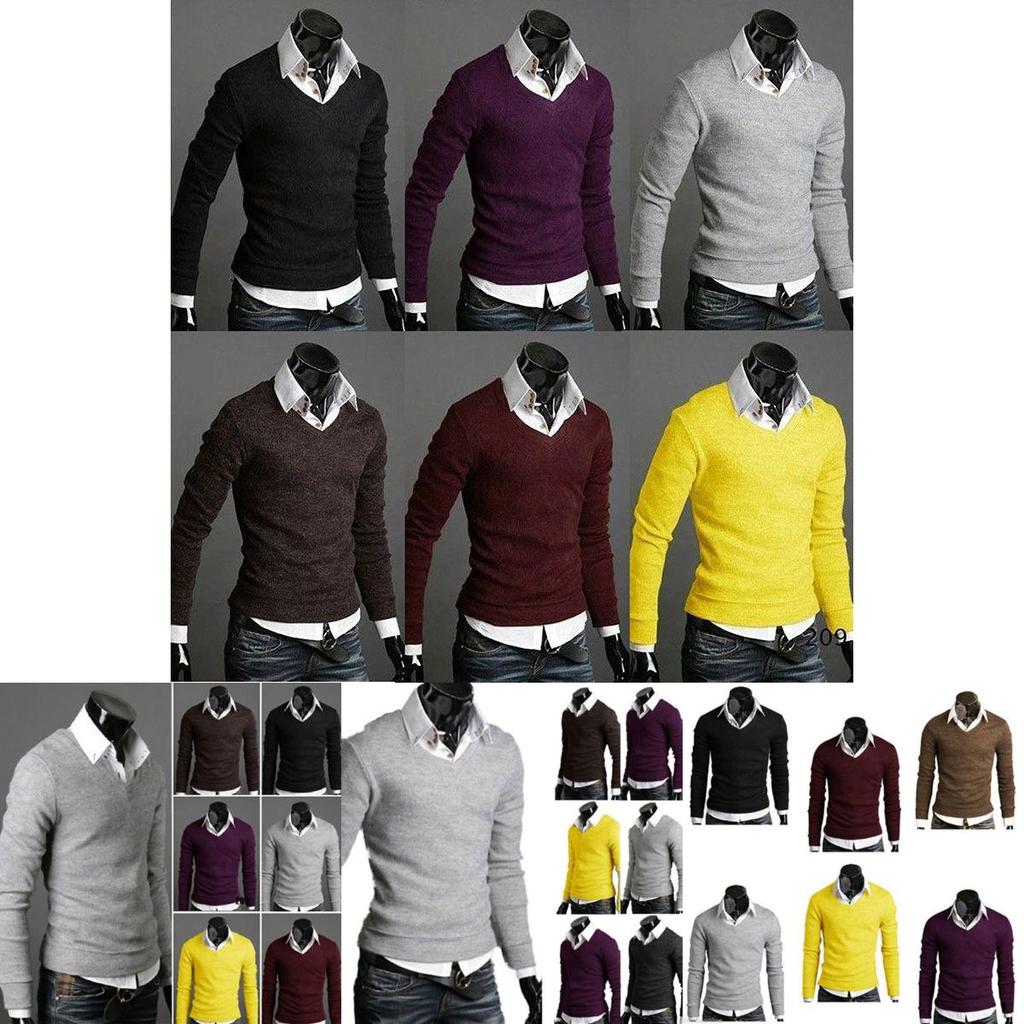 Stylish Men's Long Sleeve V-neck Knitted Cardigan Pullover Warmer Jumper Sweater Shirt Top For Casual Wear